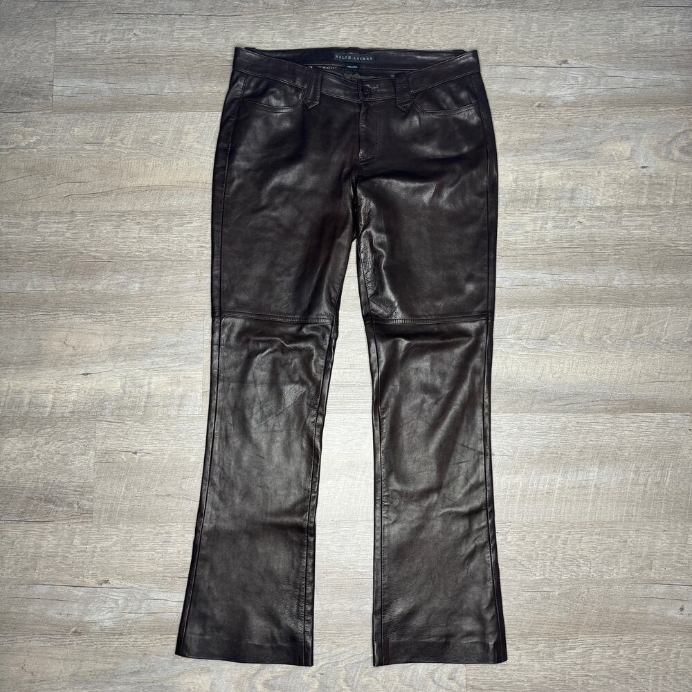 RALPH LAUREN BLACK LABEL Vtg Lambskin Leather Pant y2K Quiet Luxury Chocolate